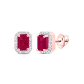 1/4CTW-DIA P1 6.70 X 4.50 MM-EM-RU SYNTHETIC EMERALD EARRING